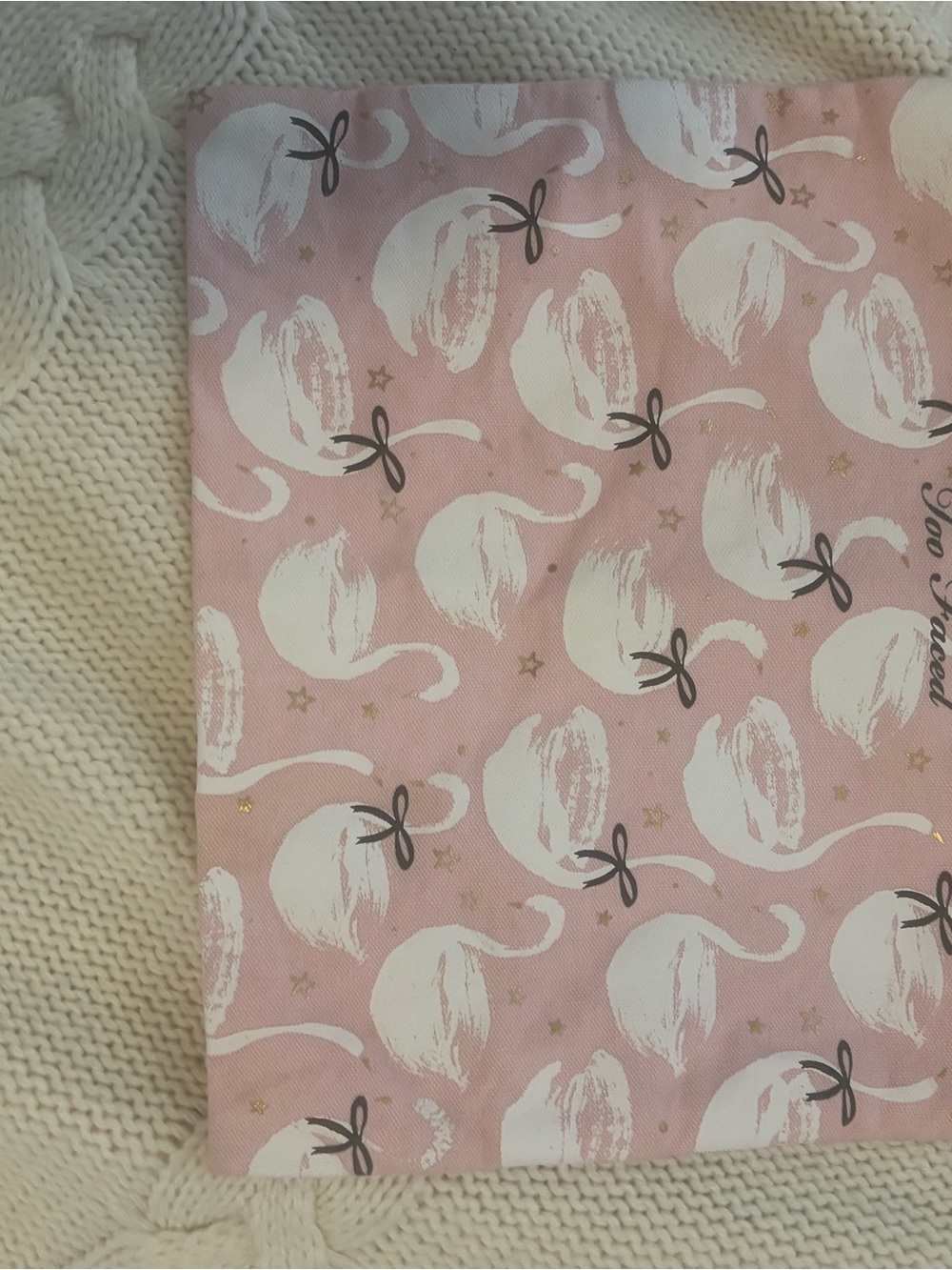 Too Faced Pink Swan Pattern Canvas Pouch.